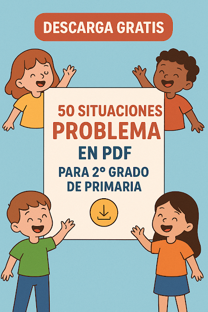 que indique la descarga y niños felices Descarga Gratis 50 Situaciones Problema en PDF para 2° Grado de Primaria