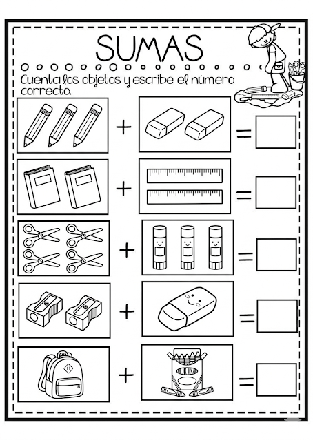 5 Fichas de Sumas para Preescolar y primer grado: Actividades de Conteo y Matemáticas para Imprimir 5 Fichas de Sumas para Preescolar y primer grado: Actividades de Conteo y Matemáticas para Imprimir