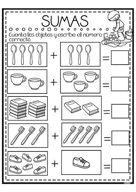 4 Fichas de Sumas para Preescolar y primer grado: Actividades de Conteo y Matemáticas para Imprimir 4 Fichas de Sumas para Preescolar y primer grado: Actividades de Conteo y Matemáticas para Imprimir