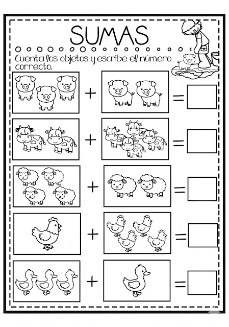 1 Fichas de Sumas para Preescolar y primer grado: Actividades de Conteo y Matemáticas para Imprimir 1 Fichas de Sumas para Preescolar y primer grado: Actividades de Conteo y Matemáticas para Imprimir